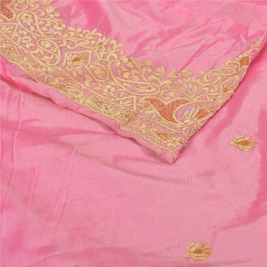 Sanskriti Vintage Pink Long Unstitched Lehenga Pure Silk Hand Embroidery Zardozi
