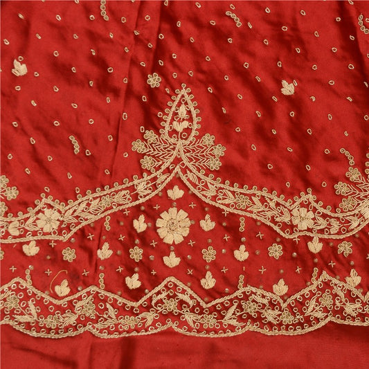 Sanskriti Vintage Red Long Unstitched Lehenga Pure Satin Hand Embroidery Zardozi