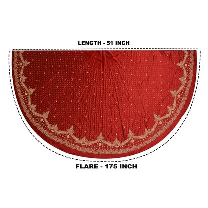 Sanskriti Vintage Red Long Unstitched Lehenga Pure Satin Hand Embroidery Zardozi