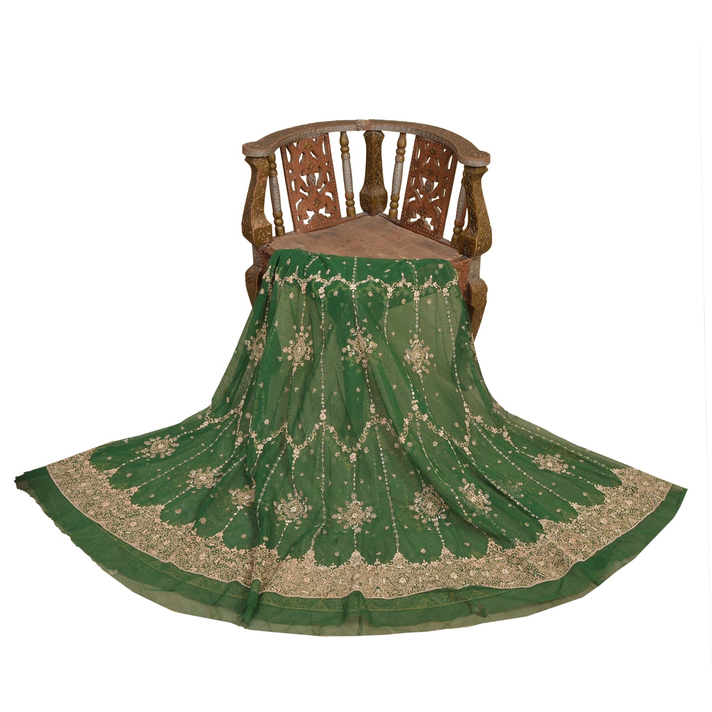 Sanskriti New Indian Green Long Unstitched Lehenga Net Hand Beaded Zardozi
