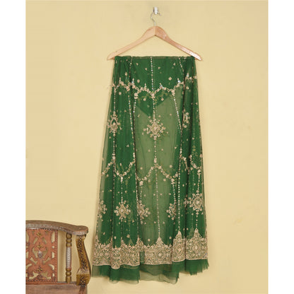 Sanskriti New Indian Green Long Unstitched Lehenga Net Hand Beaded Zardozi