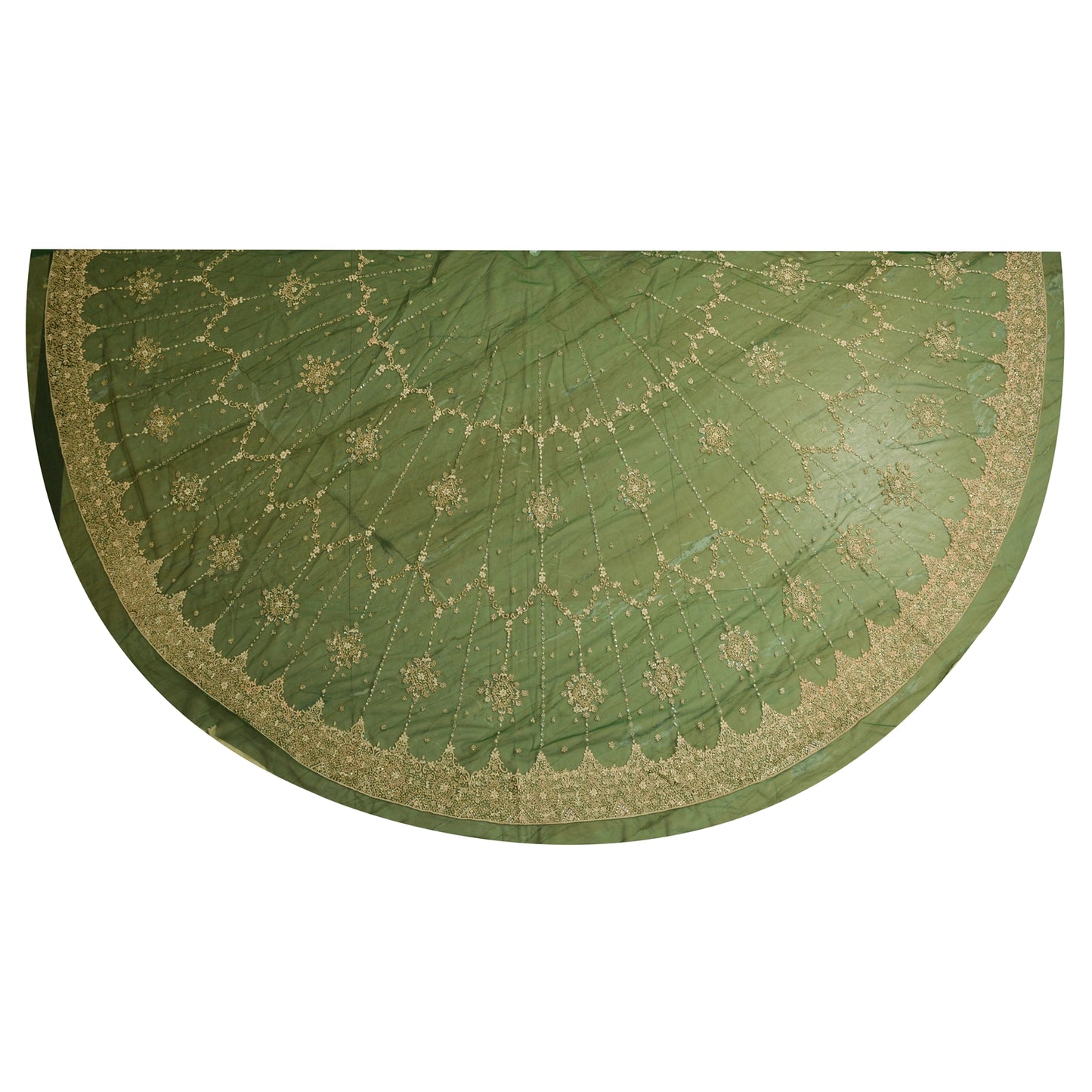 Sanskriti New Indian Green Long Unstitched Lehenga Net Hand Beaded Zardozi