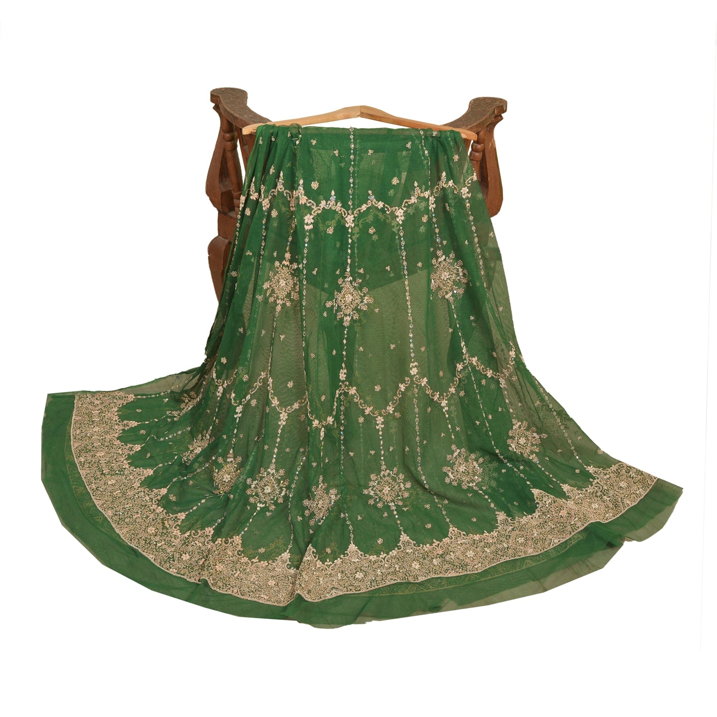 Sanskriti New Indian Green Long Unstitched Lehenga Net Hand Beaded Zardozi