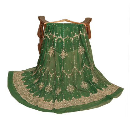 Sanskriti New Indian Green Long Unstitched Lehenga Net Hand Beaded Zardozi