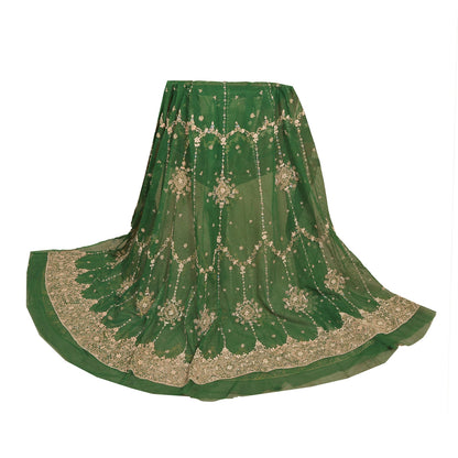 Sanskriti New Indian Green Long Unstitched Lehenga Net Hand Beaded Zardozi