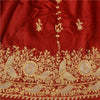 Sanskriti New Red Long Unstitched Lehenga Pure Satin Hand Embroidered Zardozi
