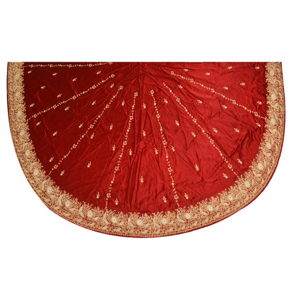 Sanskriti New Red Long Unstitched Lehenga Pure Satin Hand Embroidered Zardozi