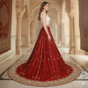 Sanskriti New Red Long Unstitched Lehenga Pure Satin Hand Embroidered Zardozi