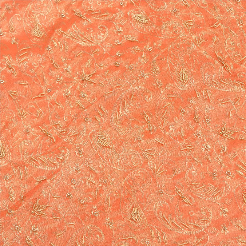 Sanskriti Vintage Peach Long Stitched Lehenga Pure Silk Hand Embroidered Zardozi