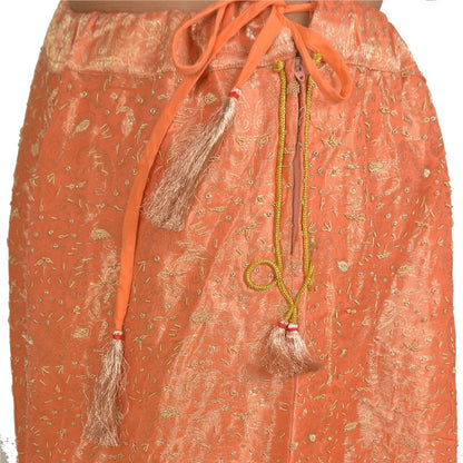 Sanskriti Vintage Peach Long Stitched Lehenga Pure Silk Hand Embroidered Zardozi