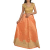 Sanskriti Vintage Peach Long Stitched Lehenga Pure Silk Hand Embroidered Zardozi