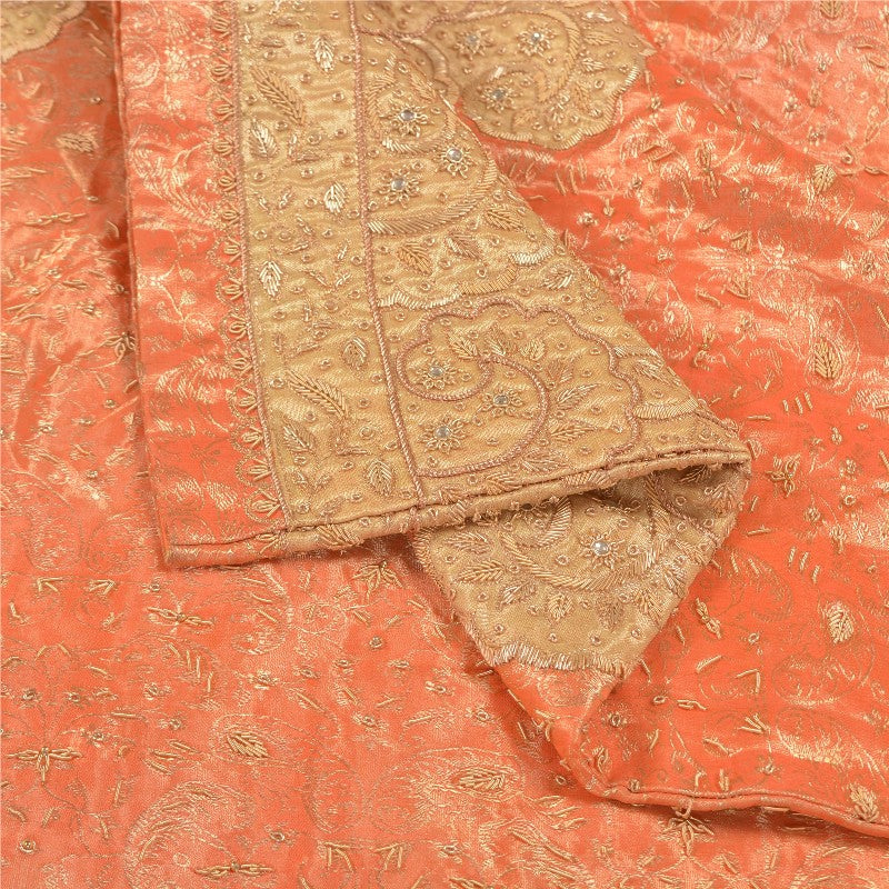 Sanskriti Vintage Peach Long Stitched Lehenga Pure Silk Hand Embroidered Zardozi