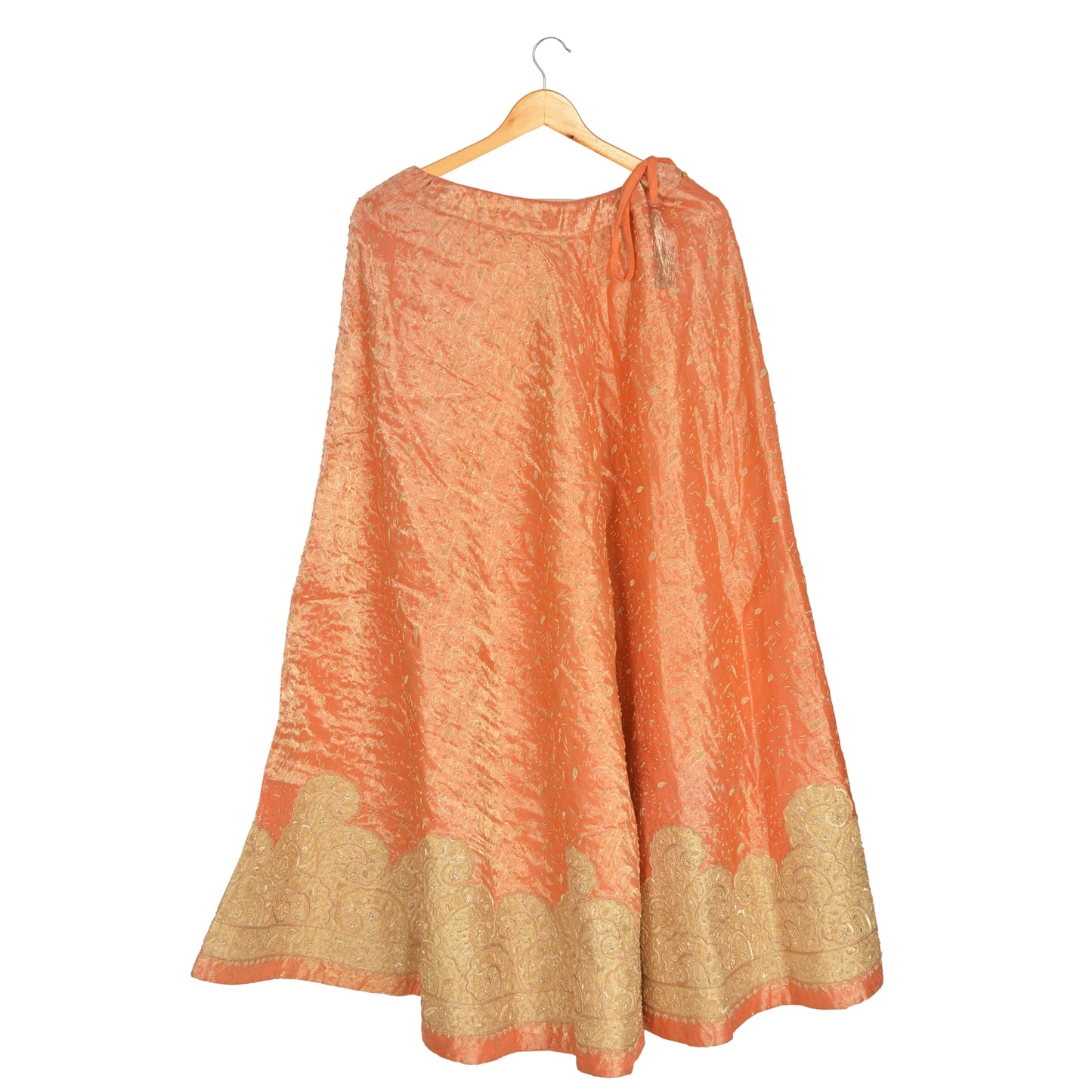 Sanskriti Vintage Peach Long Stitched Lehenga Pure Silk Hand Embroidered Zardozi