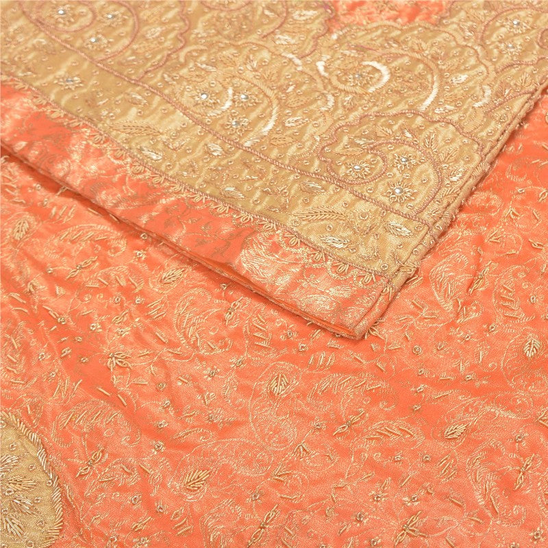 Sanskriti Vintage Peach Long Stitched Lehenga Pure Silk Hand Embroidered Zardozi
