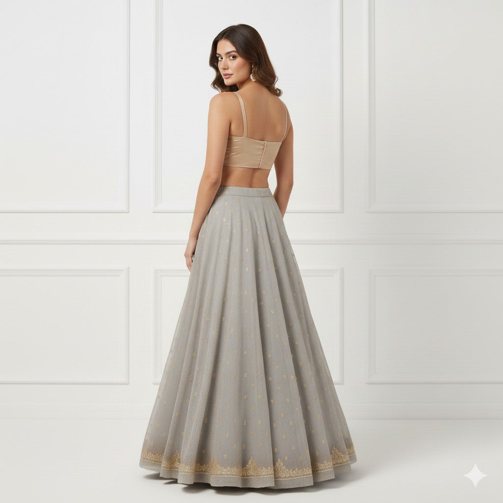 Sanskriti Vintage Lilac Long Unstitch Lehenga Kota Silk Hand Embroidered Zardozi