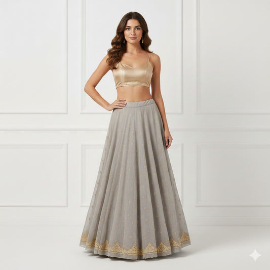 Sanskriti Vintage Lilac Long Unstitch Lehenga Kota Silk Hand Embroidered Zardozi