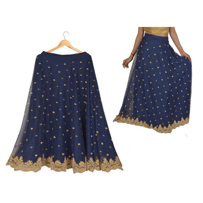 Sanskriti Vintage Blue Long Stitched Lehenga Net Mesh Hand Embroidered Zardozi