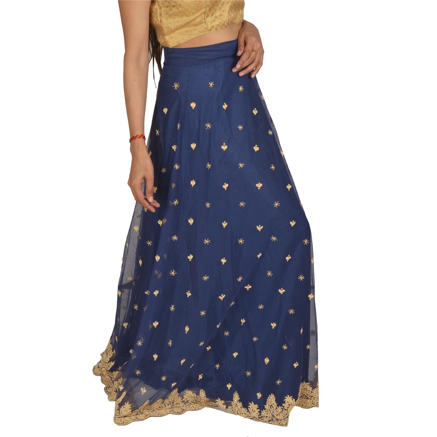 Sanskriti Vintage Blue Long Stitched Lehenga Net Mesh Hand Embroidered Zardozi