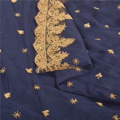 Sanskriti Vintage Blue Long Stitched Lehenga Net Mesh Hand Embroidered Zardozi