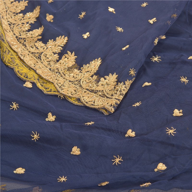 Sanskriti Vintage Blue Long Stitched Lehenga Net Mesh Hand Embroidered Zardozi