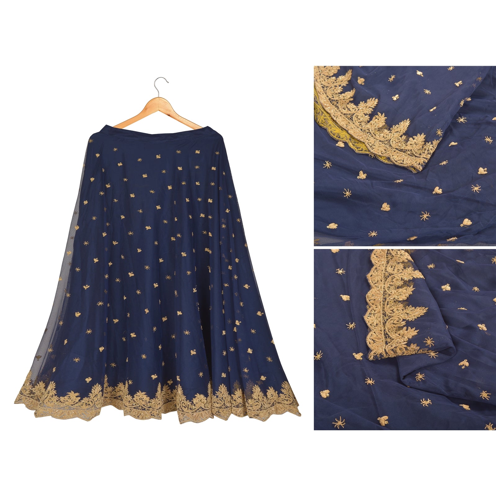 Sanskriti Vintage Blue Long Stitched Lehenga Net Mesh Hand Embroidered Zardozi