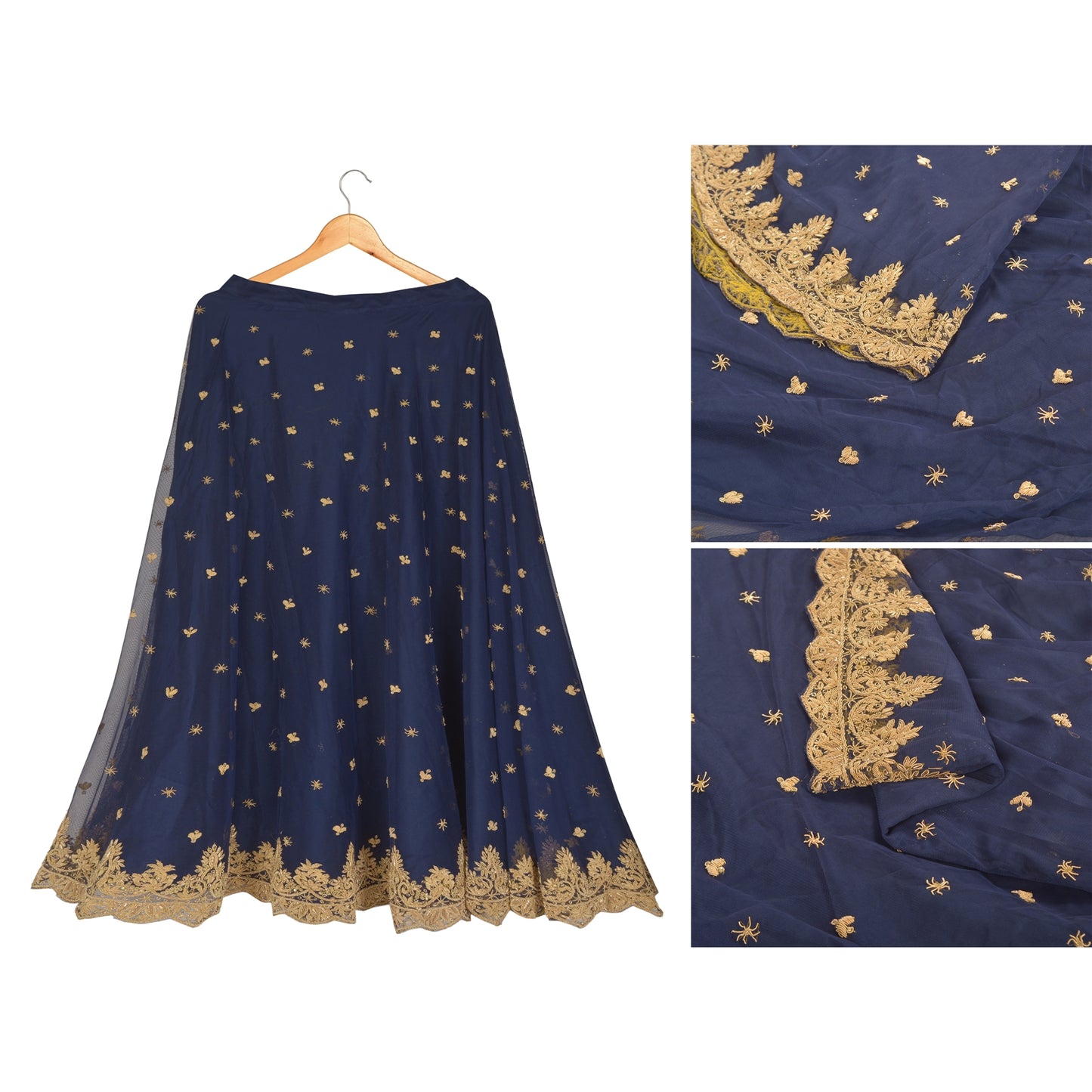Sanskriti Vintage Blue Long Stitched Lehenga Net Mesh Hand Embroidered Zardozi