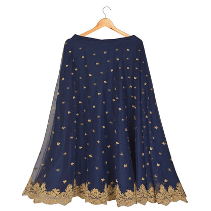 Sanskriti Vintage Blue Long Stitched Lehenga Net Mesh Hand Embroidered Zardozi