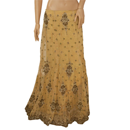 Sanskriti Vintage Golden Long Stitched Lehenga Net Mesh Hand Embroidered Zardozi