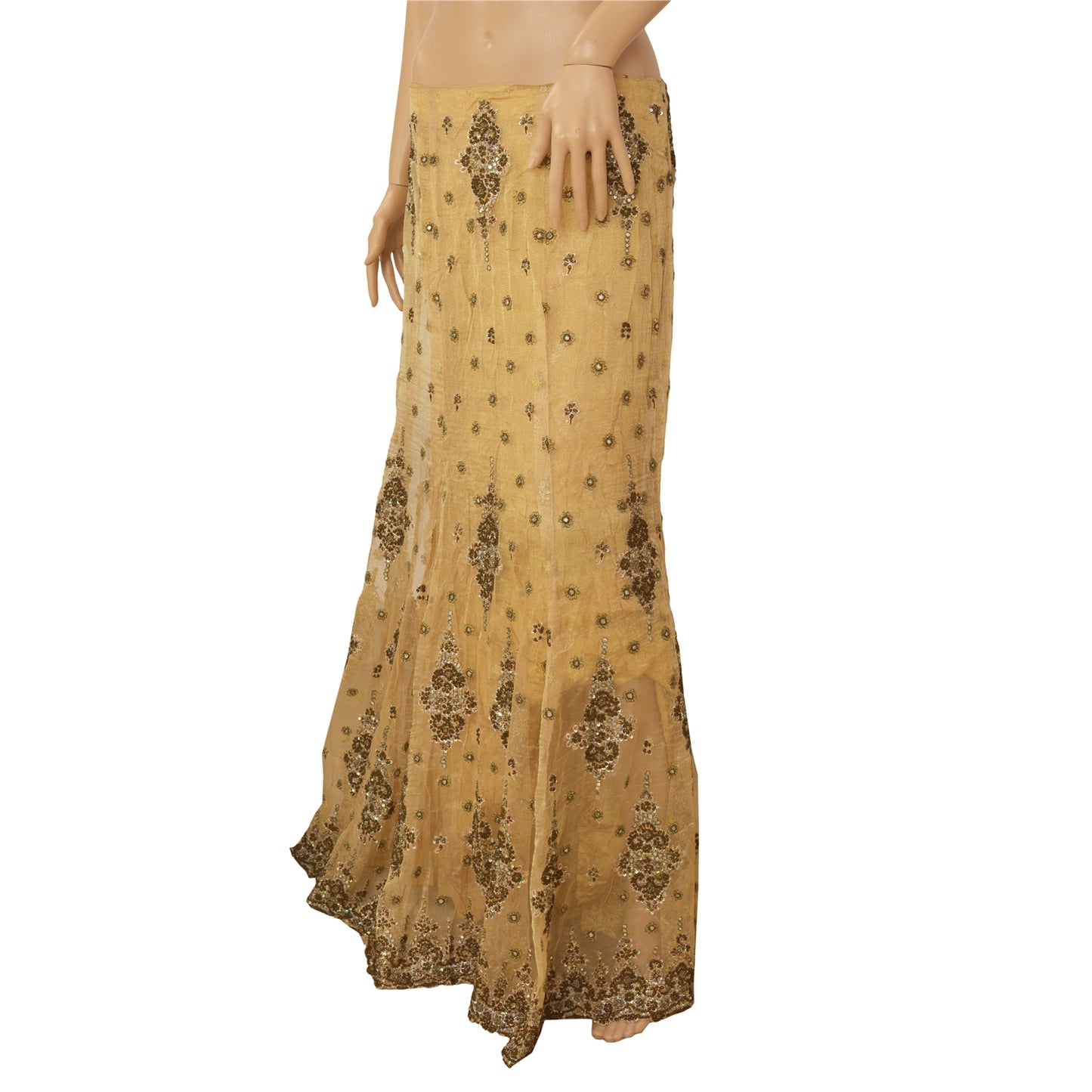 Sanskriti Vintage Golden Long Stitched Lehenga Net Mesh Hand Embroidered Zardozi