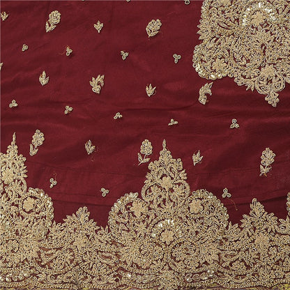 Sanskriti Vintage Red Long Stitch Lehenga Net Mesh Hand Embroidered Zari Zardozi
