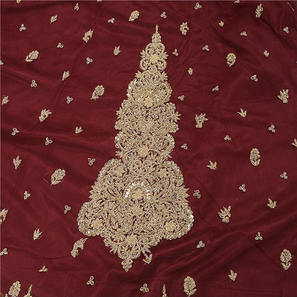 Sanskriti Vintage Red Long Stitch Lehenga Net Mesh Hand Embroidered Zari Zardozi