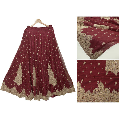 Sanskriti Vintage Red Long Stitch Lehenga Net Mesh Hand Embroidered Zari Zardozi