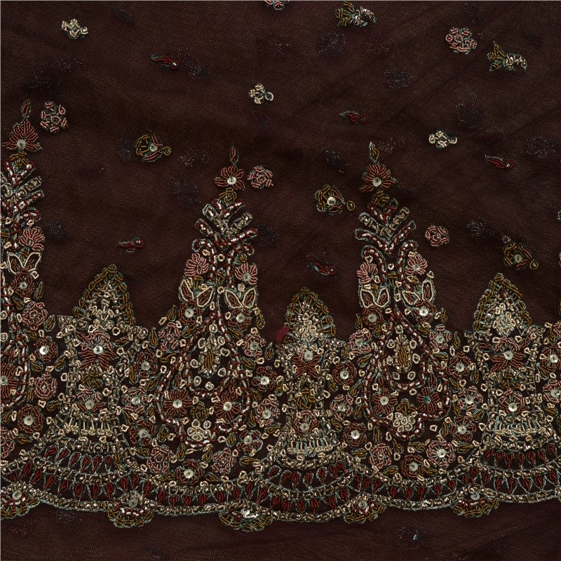 Sanskriti New Brown Net Lehenga India Unstitched Hand Embroidered Zardozi Bridal