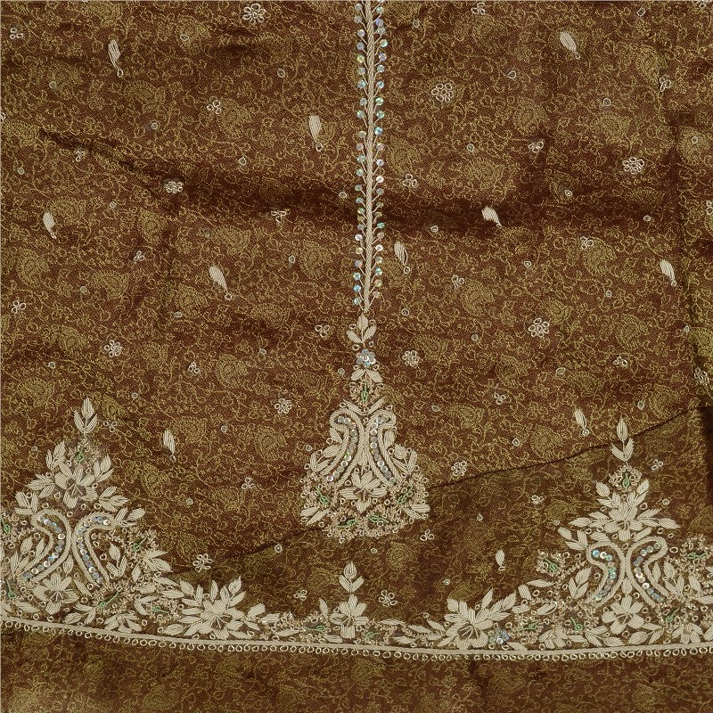 Sanskriti New Brown Pure Silk Unstitched Long Lehenga Hand Embroidered & Woven