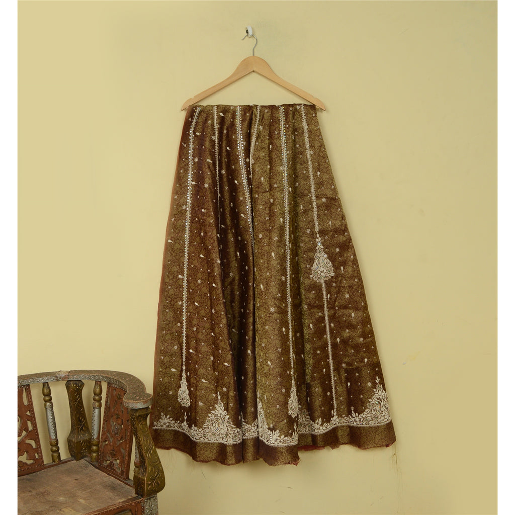 Sanskriti New Brown Pure Silk Unstitched Long Lehenga Hand Embroidered & Woven