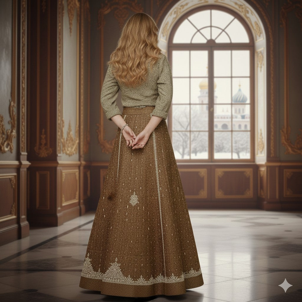 Sanskriti New Brown Pure Silk Unstitched Long Lehenga Hand Embroidered & Woven