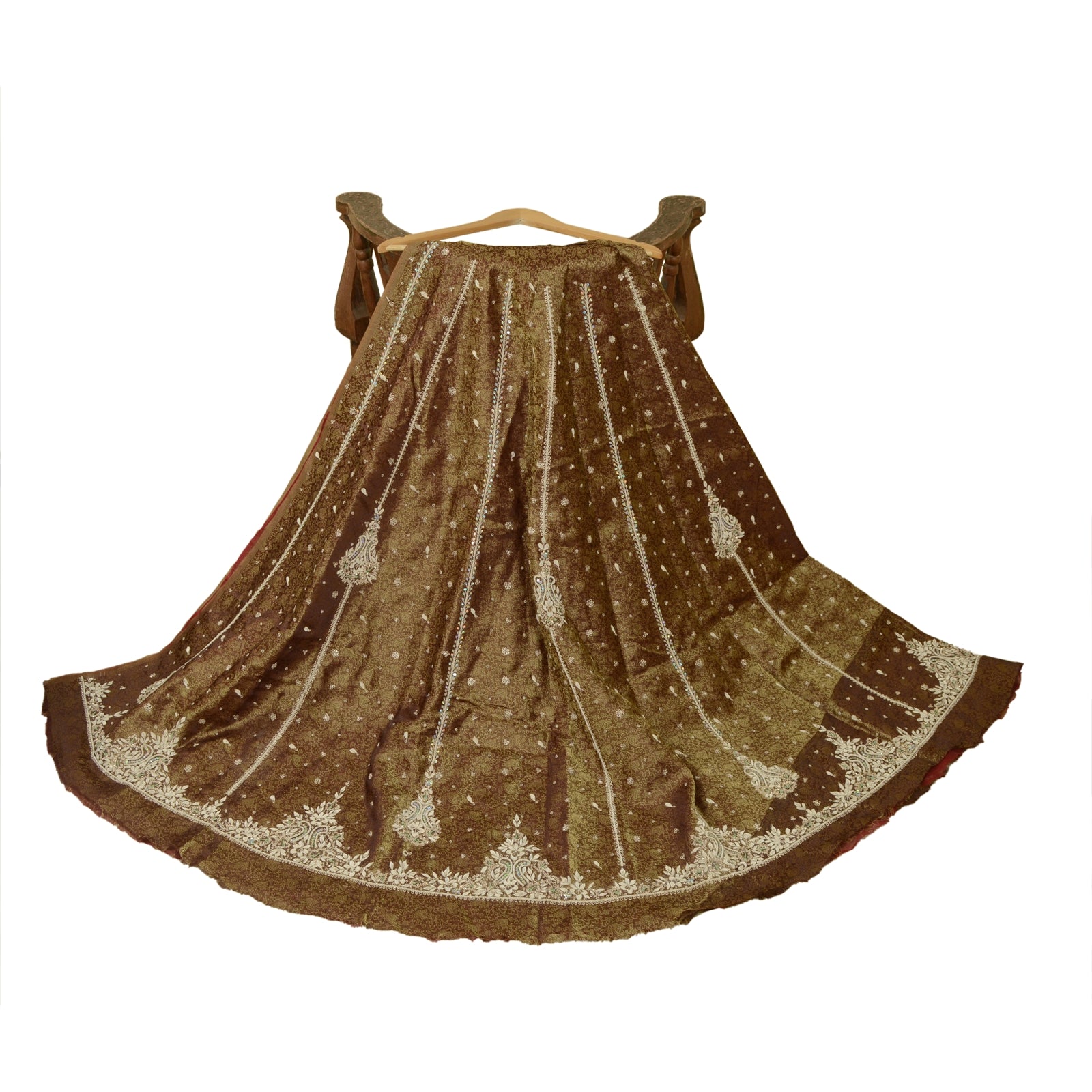 Sanskriti New Brown Pure Silk Unstitched Long Lehenga Hand Embroidered & Woven