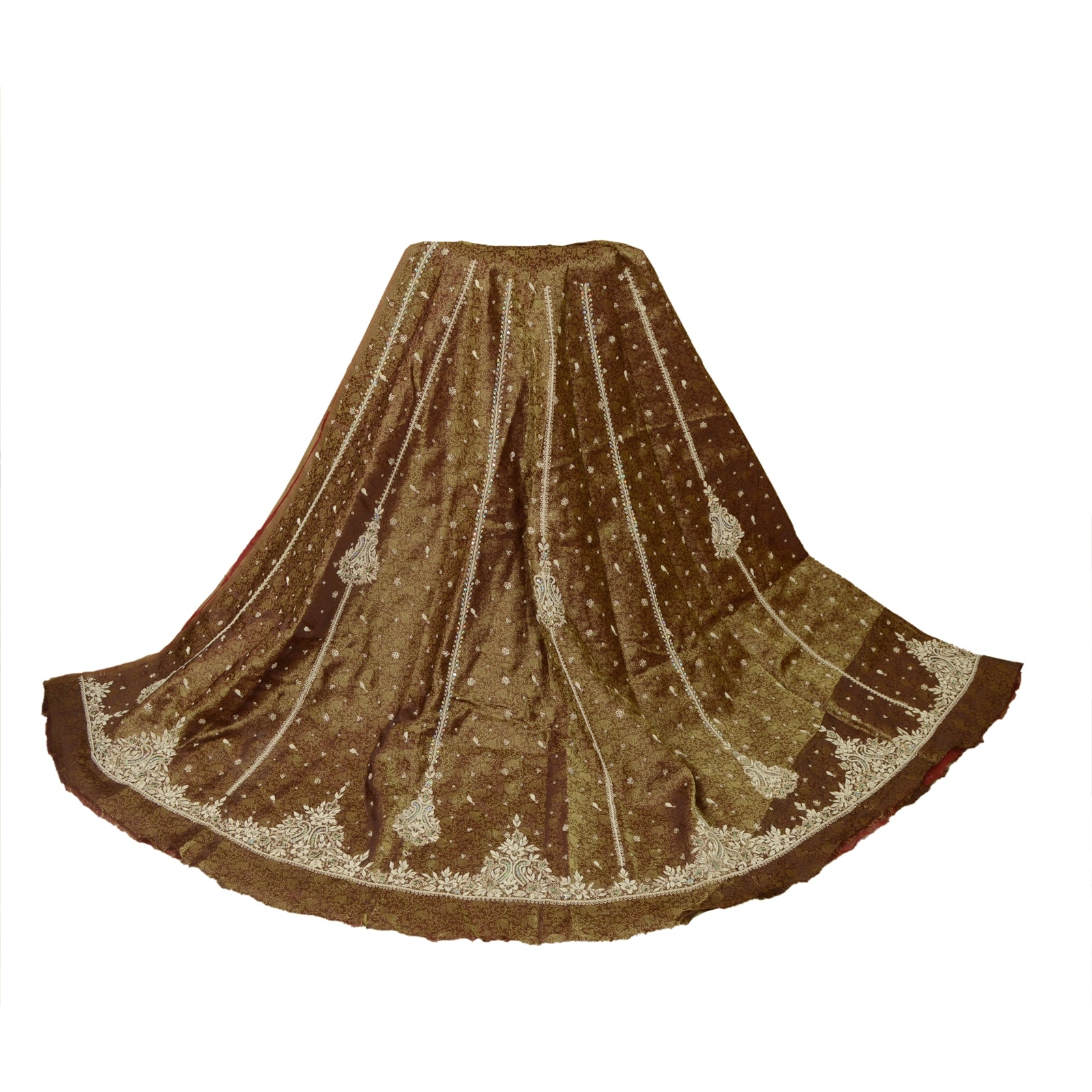 Sanskriti New Brown Pure Silk Unstitched Long Lehenga Hand Embroidered & Woven