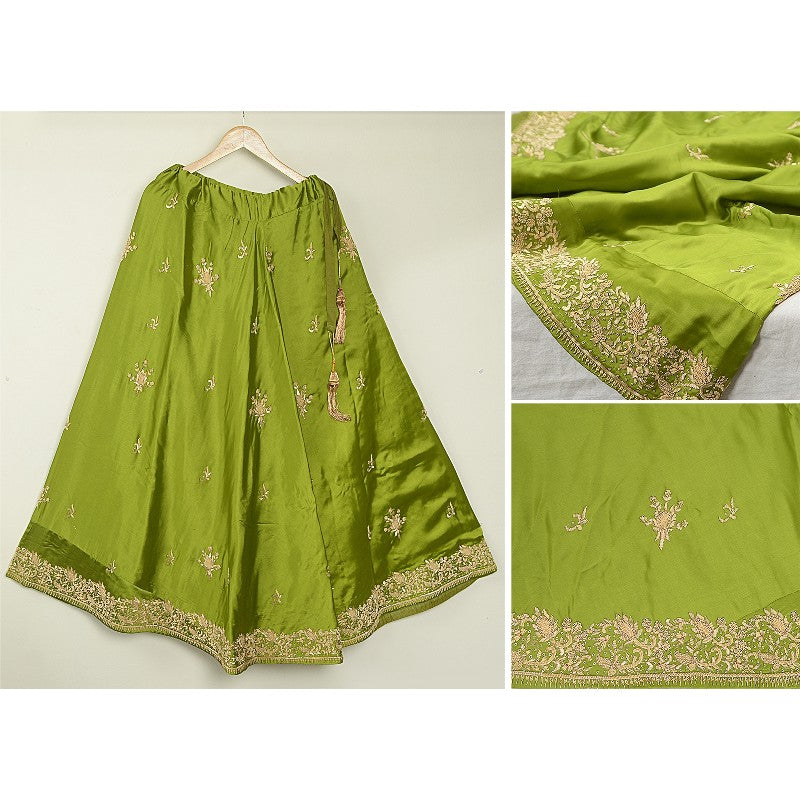 Sanskriti Vintage Green Pure Satin Silk Lehenga Stitched Hand Embroidery Zardozi
