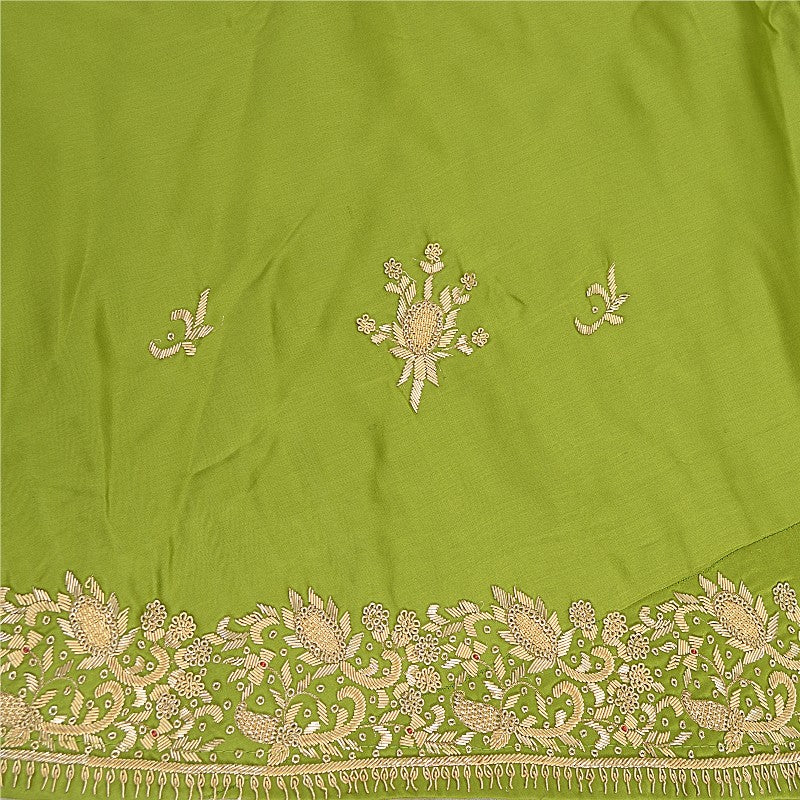 Sanskriti Vintage Green Pure Satin Silk Lehenga Stitched Hand Embroidery Zardozi