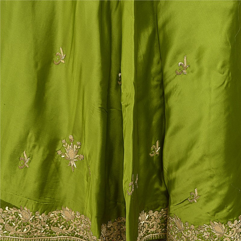 Sanskriti Vintage Green Pure Satin Silk Lehenga Stitched Hand Embroidery Zardozi