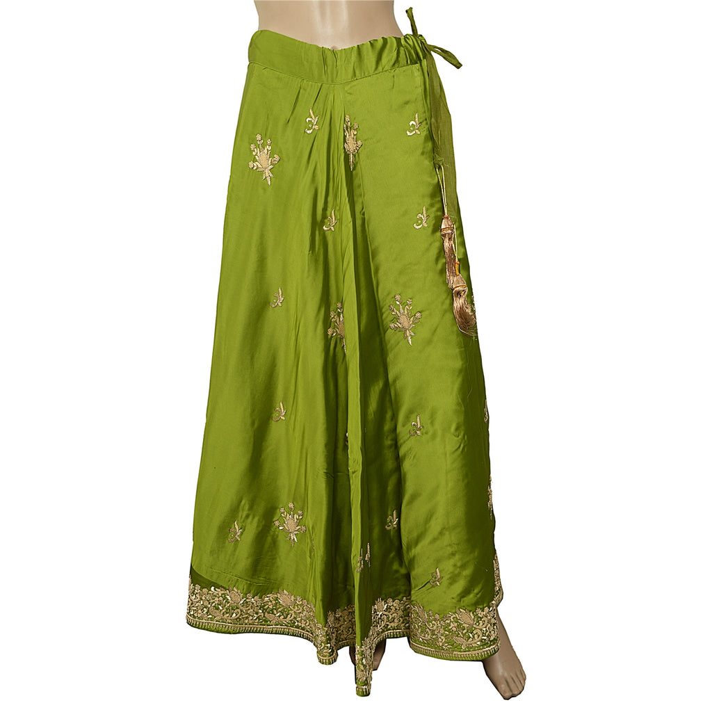 Sanskriti Vintage Green Pure Satin Silk Lehenga Stitched Hand Embroidery Zardozi