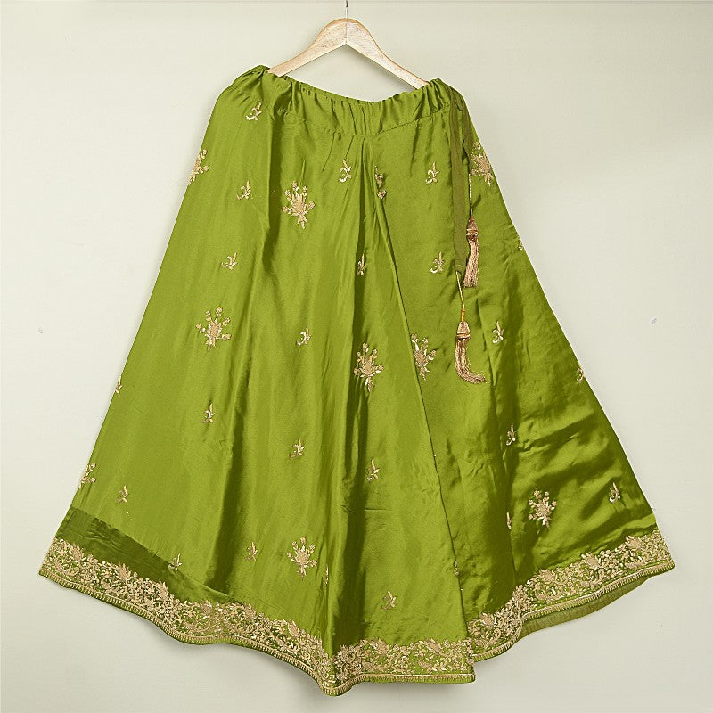 Sanskriti Vintage Green Pure Satin Silk Lehenga Stitched Hand Embroidery Zardozi