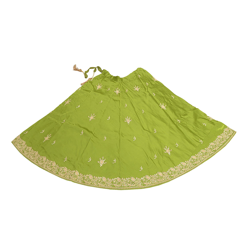 Sanskriti Vintage Green Pure Satin Silk Lehenga Stitched Hand Embroidery Zardozi