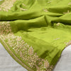 Sanskriti Vintage Green Pure Satin Silk Lehenga Stitched Hand Embroidery Zardozi