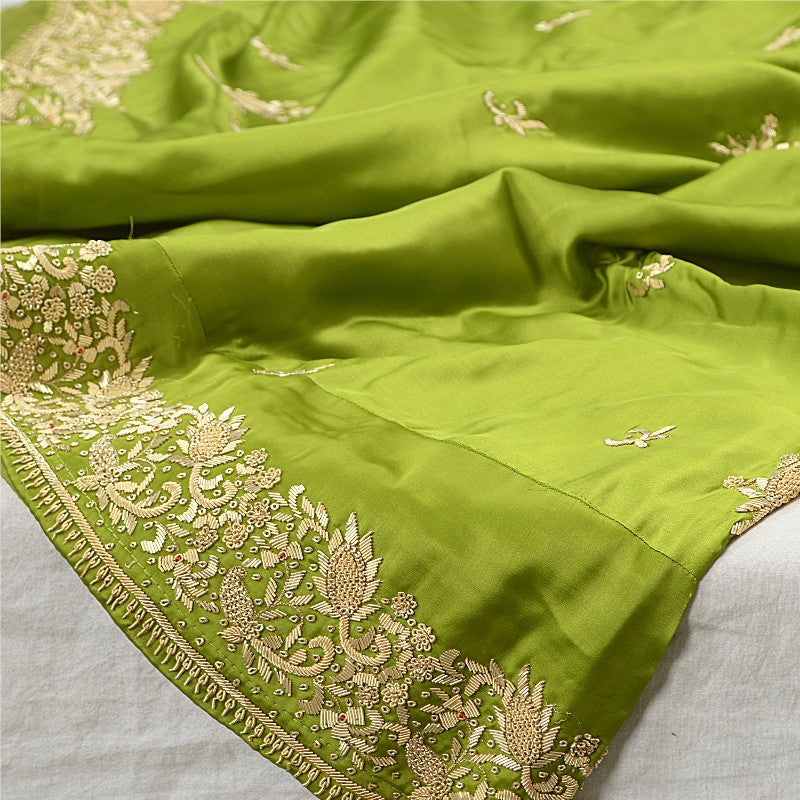 Sanskriti Vintage Green Pure Satin Silk Lehenga Stitched Hand Embroidery Zardozi