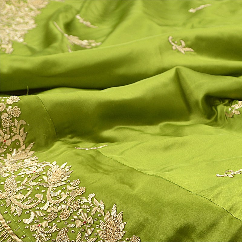 Sanskriti Vintage Green Pure Satin Silk Lehenga Stitched Hand Embroidery Zardozi