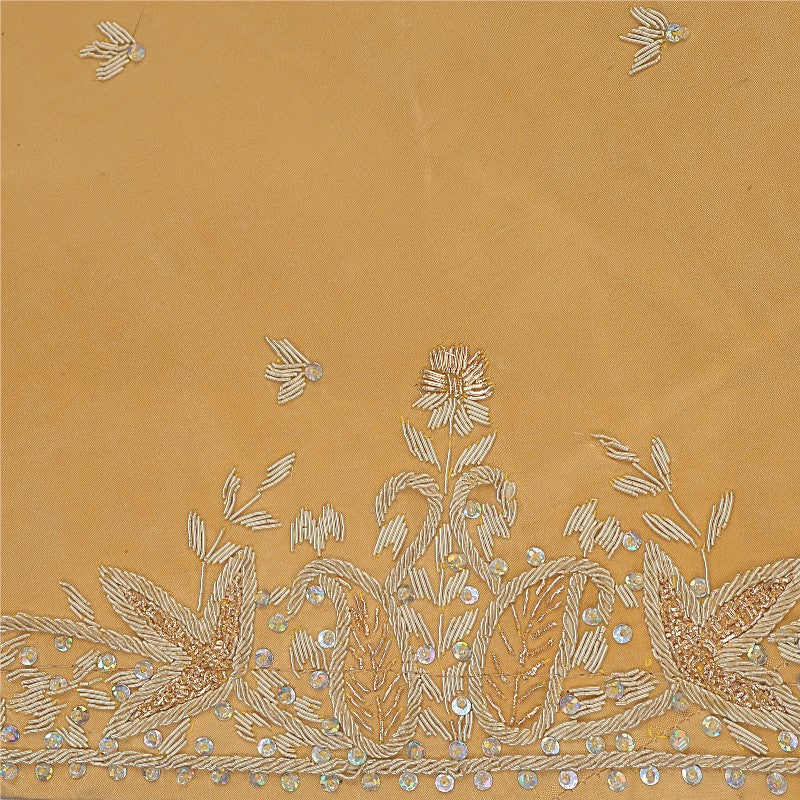 Sanskriti New Beige Long Unstitched Lehenga Pure Silk Hand Embroidered Zardozi