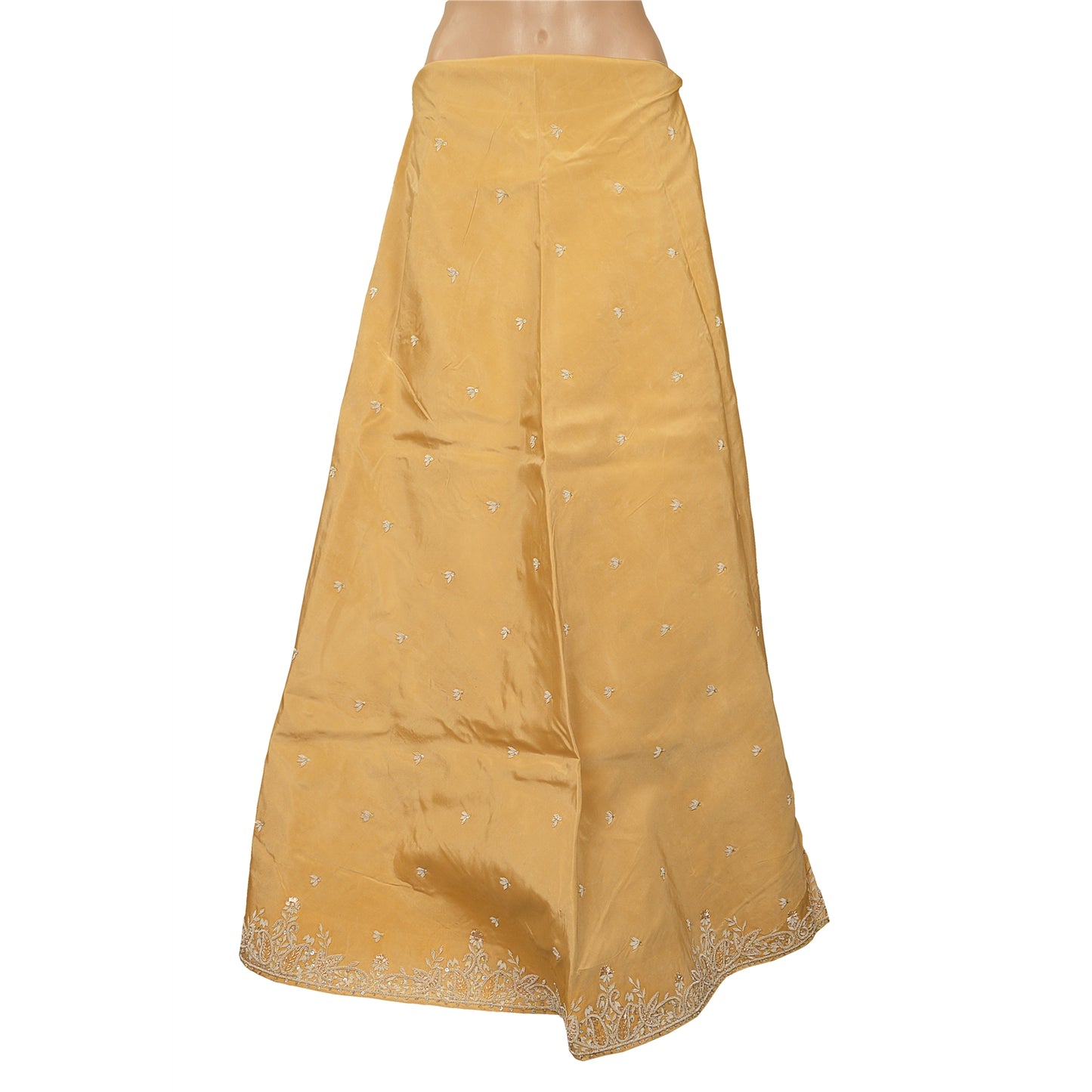 Sanskriti New Beige Long Unstitched Lehenga Pure Silk Hand Embroidered Zardozi