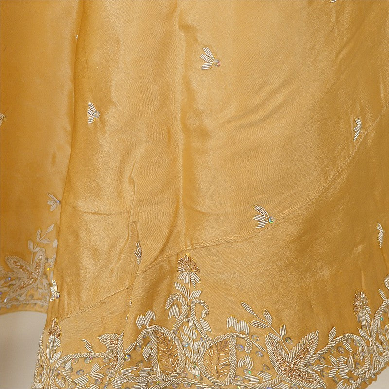 Sanskriti New Beige Long Unstitched Lehenga Pure Silk Hand Embroidered Zardozi